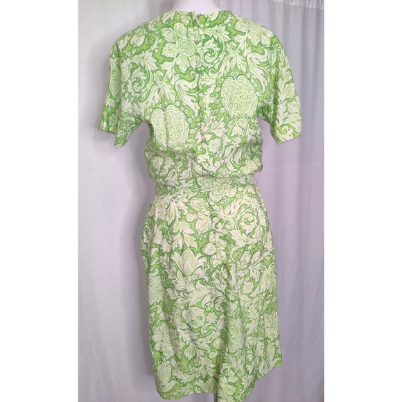 Vintage L'Aiglon Blouson Resort Style Paisley Lime Green Short Sleeves Dress - Picture 2 of 11